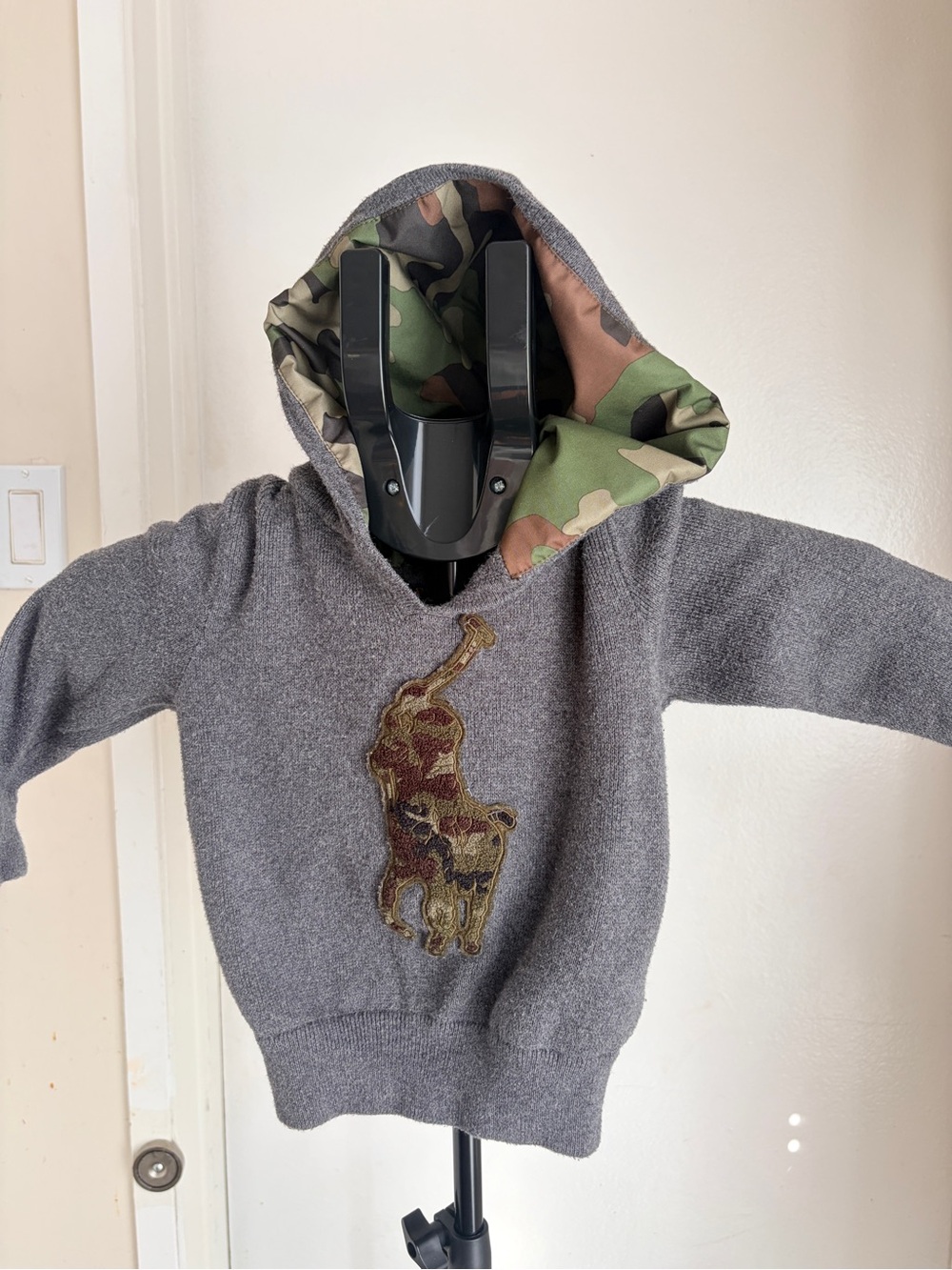 Kid’s Boys 3T Polo by Ralph Lauren Gray Hoodie with Camo-Lined Hood